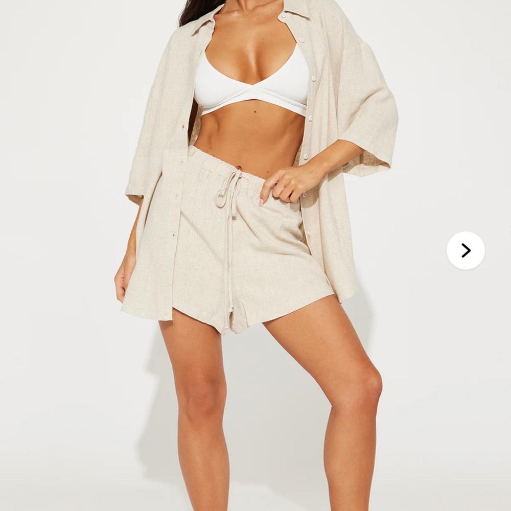 Fashion Nova No Secrets Linen Short Set - Oatmeal 1X New with Tags